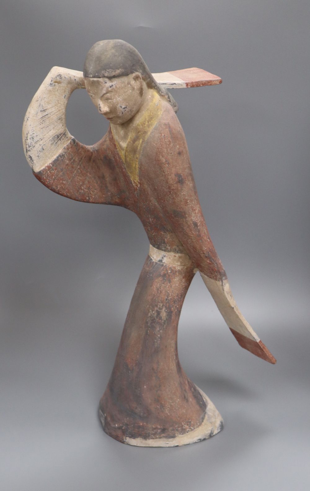 A large Chinese Han style pottery dancer, height 54cm